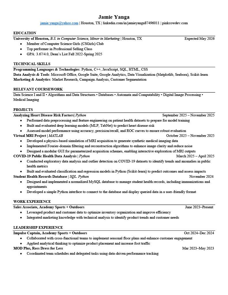 Jamie Yanga Resume Preview